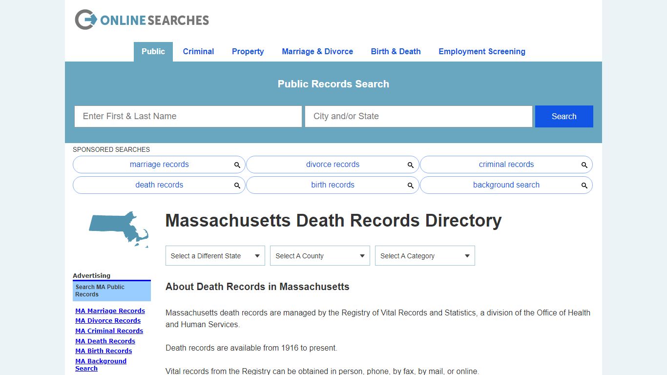 Massachusetts Death Records Search Directory