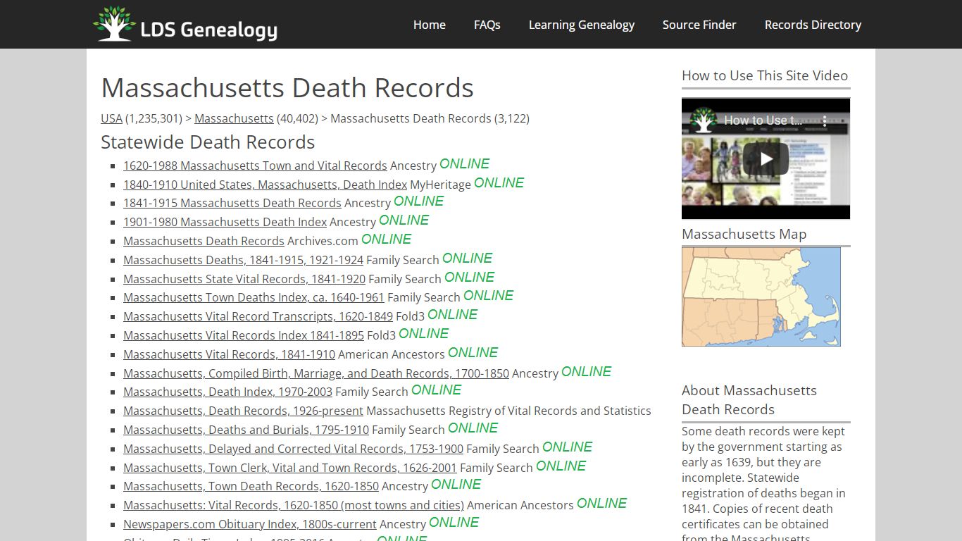 Massachusetts Death Records - LDS Genealogy